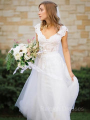 Robes de mariée en tulle en tulle en ligne A-line / princesse en V