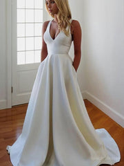 A-line/Princess Vine Disk Train Stretch Crepe Wedding Dresses