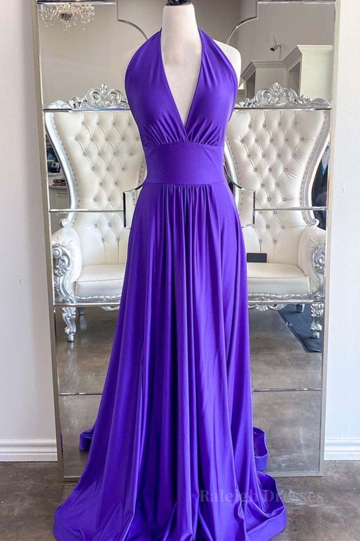 Elegant Halter Neck Backless Purple Long Prom Dress Backless Purple F Raleigh Dresses 