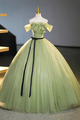 Green Off-Shoulder Tulle Long Formal Dress, A-Line Evening Dress