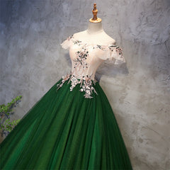 Green Tulle Ball Gown with Lace Off Shoulder Sweet 16 Dress, Ball Gown Party Dress Formal Dress