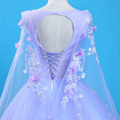 Lavender Flowers Round Neckline Party Dress, Sweet 16 Gown