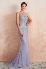 Lilac Fitted Mermaid V-Neck Long Prom Dresses