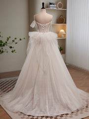 Light Champagne Tulle Long Princesse Dress, Lovely Spaghetti Straps Evening Party Dress