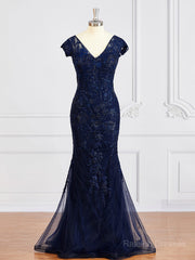 Sheath/Column V-neck Floor-Length Tulle Mother of the Bride Dresses With Appliques Lace
